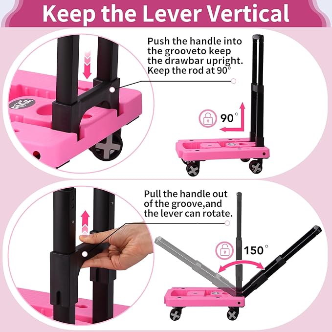 Folding Hand Truck Lightweight Hand Truck Dolly Foldable,Luggage cart with 4 Rotate Wheels, Utility Cart with Adjustable Handle,Collapsible Dolly for Moving