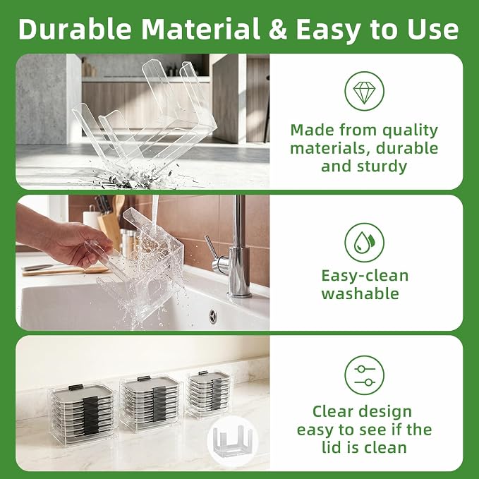 3PCS Clear Acrylic Food Container Lid Organizer for Rubbermaid Brilliance Nap-on Lids, Stackable Lid Holder Rack, Kitchen Storage Holder 4.7 Cup, 3.2 Cup, 1.3 Cup. 0.5 Cup Container, Holds 24 Lids