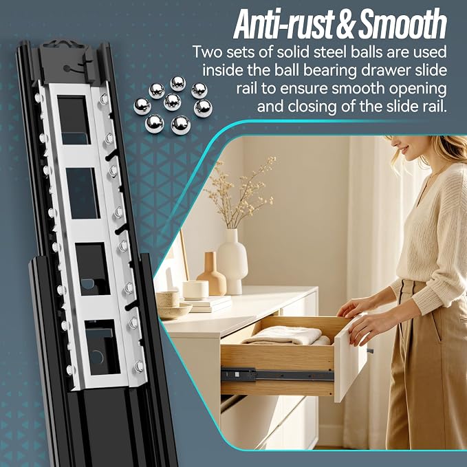 1 Pair Locking Full Extension Ball Bearing Drawer Slides 12 14 16 18 20 22 24 Inch 100 LB Load Capacity Side Mount File Cabinet Rails Dresser Runner Trash Can Kitchen (12 inch, Black)