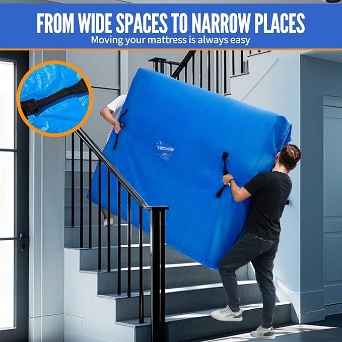 BAGAIL Mattress Bags for Moving, Mattress Covers with Heavy Duty Handles, Reusable Mattress Storage Bag for Moving Supplies(Blue, Twin)
