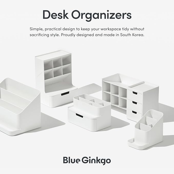 BLUE GINKGO Compact Desk Organizer – Small 5-Compartment, Half Drawer Storage – Pen Holder, Stationery Organizer for Desktop, Vanity, Shelf (Made in Korea, Green)