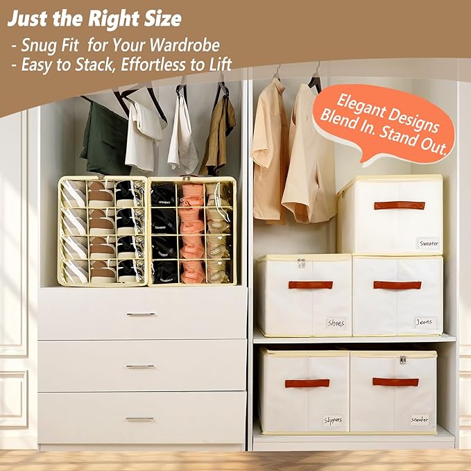 Patinao Shoe Storage Box Organizer for Closet - Space Saver Shoes Containers Bin with Clear Lids Stackable, Can Fit Ottoman, Foldable Shoe Rack Cabinet Cubby for Wardrobe (1 Pack)