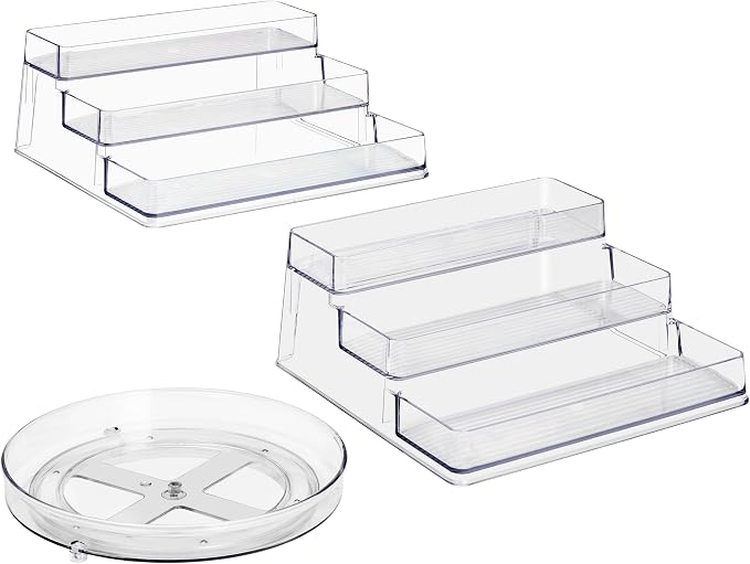 Sorbus Pantry Spice Organizer Set, 3-Tier Seasoning Organizer for Cabinet (2 Pack) and Lazy Susan Spice Rack Turntable 9-Inch, Spice Organization for Cabinet, Condiment Organizer Pantry & Refrigerator