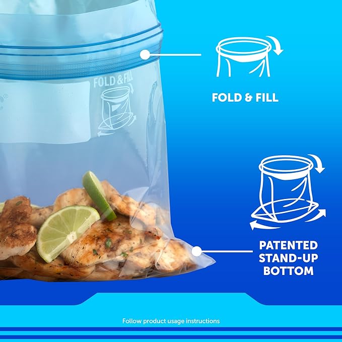 Ziploc Quart Food Storage Freezer Bags, New Stay Open Design with Stand-Up Bottom, Easy to Fill, 75 Count