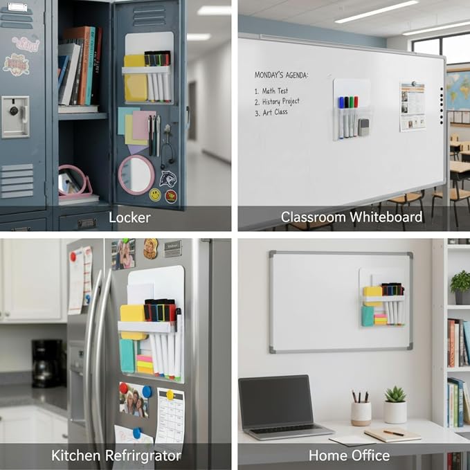 TecUnite 2 Pcs Magnetic Pouch Magnetic Pockets for Classroom | Dry Erase Marker Holder for Whiteboard, Pen Holder for Refrigerator Fridge, Locker Accessories, White Pens Storage Organizer