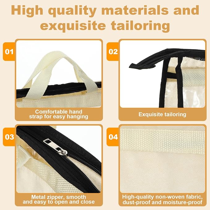 5 PCS Hanging Handbag Storage Organizer Non-Woven Transparent Dust-proof Homewares Purse Wallet Closet Storage Bag with Zipper and Handle (XL) ﻿
