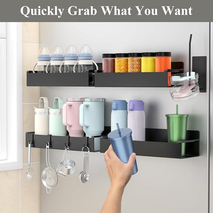 HuggieGems Magnetic Water Bottle Holder for Refrigerator, Cup Holder Organizer for Stanley and Tumbler for Kitchen, 4 Pack, Black | Quality Material, Ideal for Owala, Stanley, Yeti, HydroJug, Easy to Remove