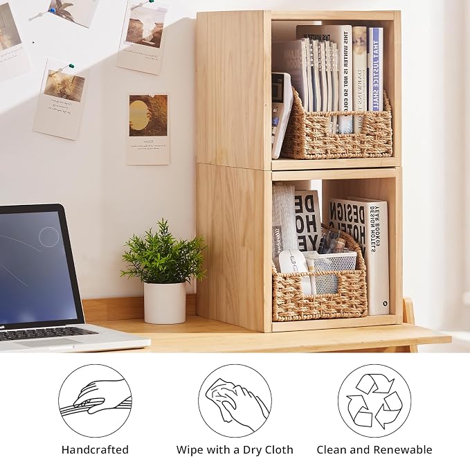 OIAHOMY Pantry Baskets for Organizing, Paper Rope Baskets with Built-in Handles, Wicker Storage Bins for Shelves, 2 Pack-Yellow