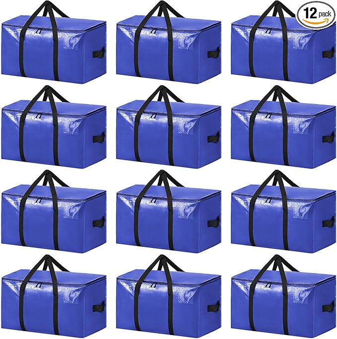 BAGAIL Heavy Duty Moving Bags with Strong Handle, Extra Large Moving Boxes, Storage Tote for Clothes, College Moving Supplies(Dark Blue, 12 Pack)