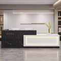 Modern Reception Desk with Counter, Front Desk Reception Counter with Lockable Drawer, Keyboard Tray & Storage Cabinet, Solid Wood Receptionist Table for Salon Office Lobby (B - Right, L 2.6m/102in)