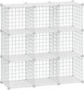HUBSON Wire Cube Storage Organizer, Book/Toy/Craft/Potted Plants and petCloset Organizers and Storage Shelves, 9-Cube Freely Combinable Metal Grids Storage Shelf,White Plus Iron