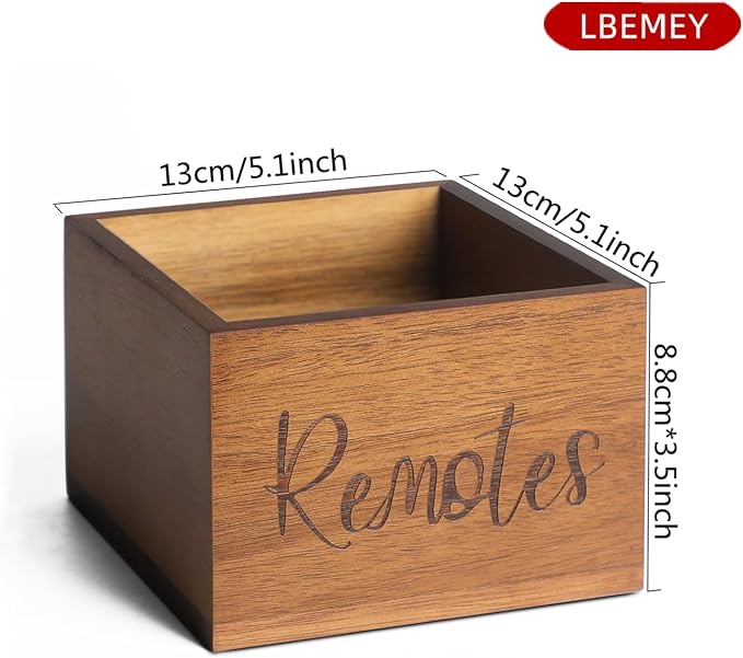 LBEMEY Acacia Wood Remote Control Holder Caddy, TV Organizer for Table, Vintage Farmhouse Desk Caddy (Brown for 3+ Controls)