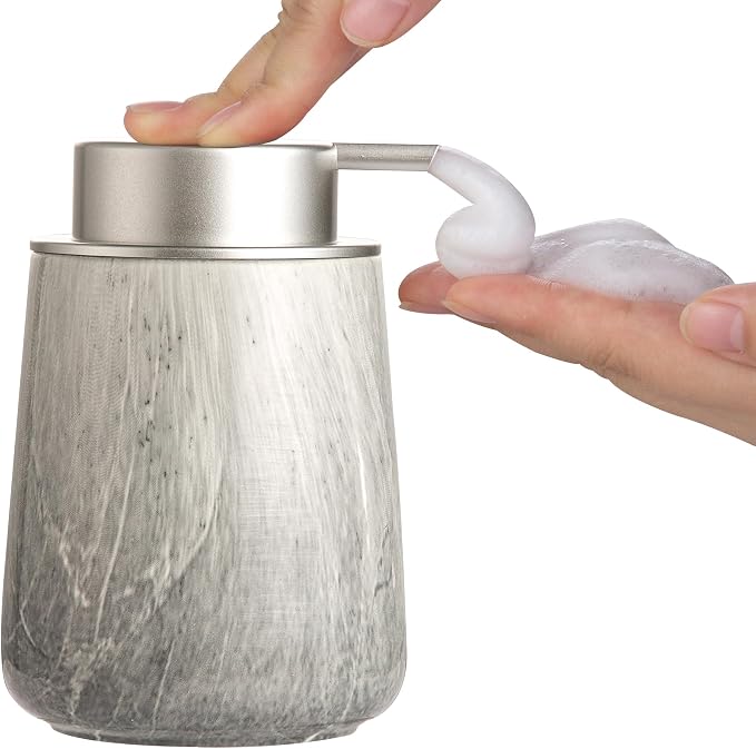 Enra Ceramic Foaming Soap Dispenser,12 oz Gray Hand Foam Soap Dispenser for Bathroom Kitchen with Easy-to-Press Pump(Gray Foam Type)