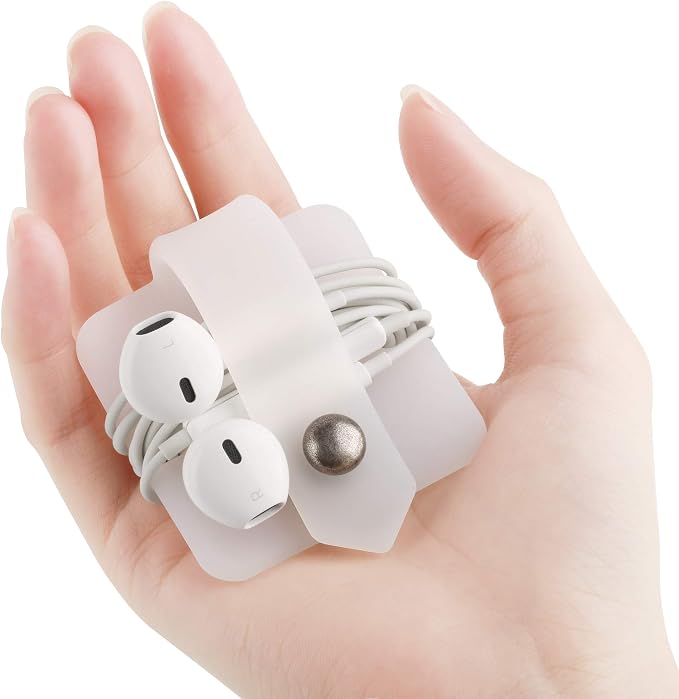 Silicone Cord Organizer, Transparent Earphone Wrap, Button Closure, Flexible Headphone Cord Manager