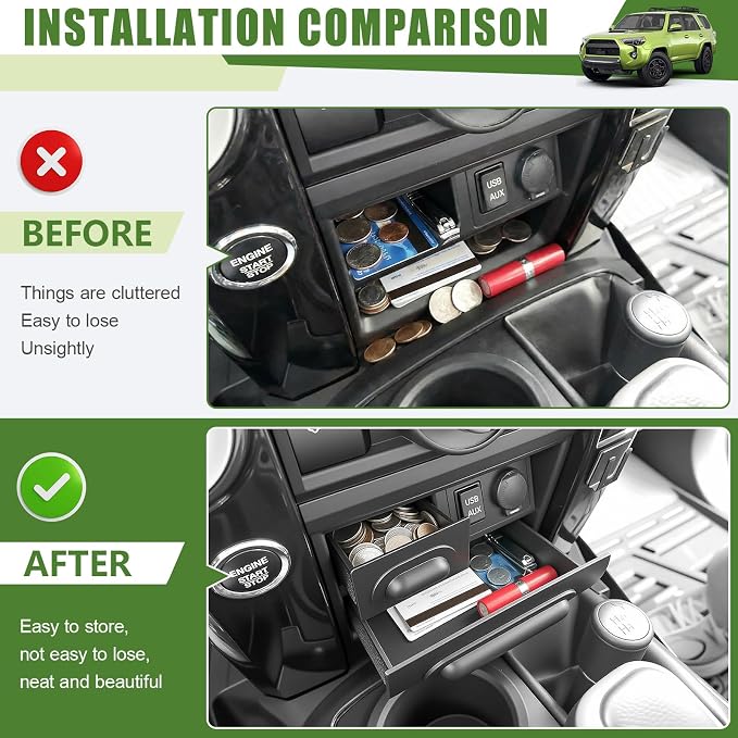 Center Console Organizer for 2014-2024 Toyota 4Runner Storage Box Drawer Inserts Tray for 4 Runner Interior Accessories(Fit 14-24/Drawer Organizer)