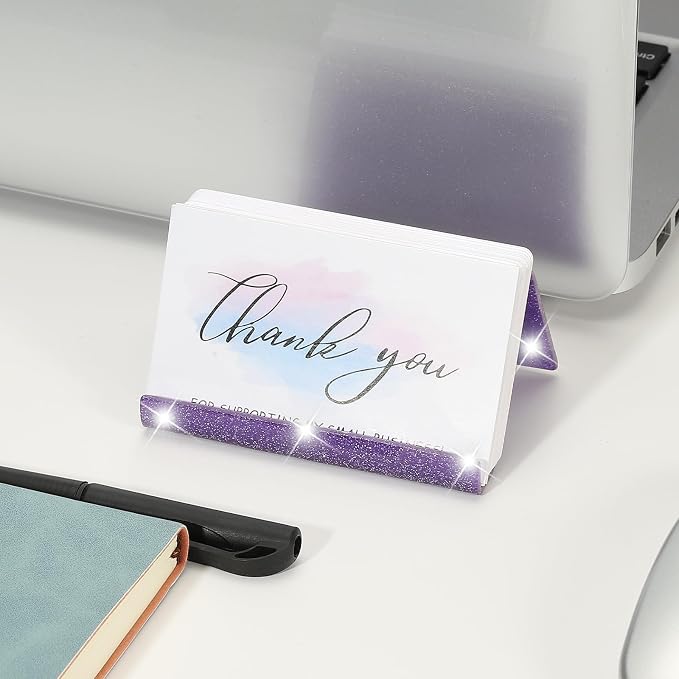 PATIKIL Business Card Holder for Desk, Acrylic Business Card Holders Shine Card Stand Organizer Cards Display for Office Exhibition, Purple