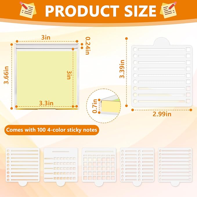 3" x 3" Sticky Notes Holder with 5 Different Stencil & 100 Sheet Post It Notes Clear Acrylic Self-Stick Sticky Note Dispenser Post It Note Holder Memo Organizer for Classroom Office Desk Organizer