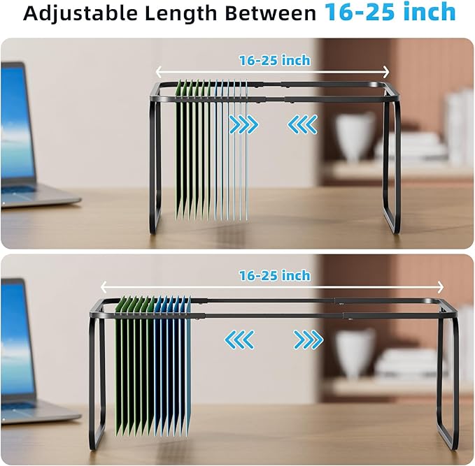 Marbrasse Hanging File Folder Frame, Adjustable Letter Size File Holder 16-25 Inches, Metal File Cabinet Rails for Office, Home, School, Black