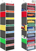 Amylove 2 Pcs 7 Shelf Weekly Clothes Organizer for Kids Hanging Closet Organizer 11. 8 x 11. 8 x 50 Inch Daily Activity Kids Clothes Storage Drawers Cube Drawers Closet Hanging Shelves (Grey)