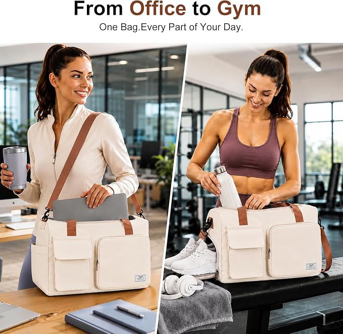 FIORETTO Women's Gym Duffle Bag with Shoes Compartment, 30L Capacity, Ideal for Travel, Gym, Sports, Duffel, Weekender