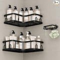 Veken Corner Adhesive Shower Caddy 3-Pack with Soap Holder&Hooks,No Drilling Shower Shelves,Rustproof & Waterproof Bathroom Organizers and Storage,Rack for Small Spaces, Kitchen&Rental-Friendly,Black