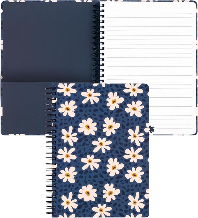 Steel Mill & Co Cute Mini Spiral Notebook, 8.25" x 6.25" Journal with Durable Hardcover and 160 Lined Pages (Leopard Daisy)