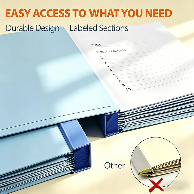 Important Document Organizer for Family Records, Home Filing System with Tabs and Pockets for Passport, Birth Certificate, Insurance Policies, Legal Documents and Important Papers(Blue)