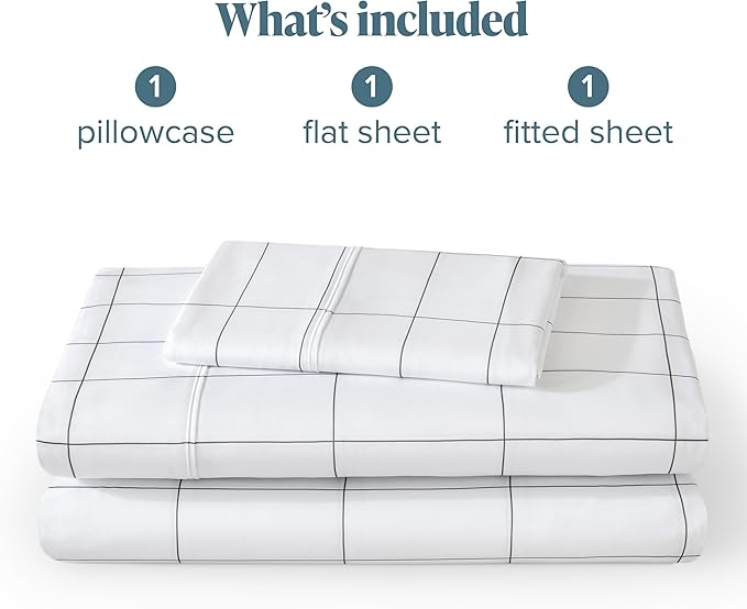 Bare Home Twin XL Sheet Set - College Dorm Size - Luxury 1800 Ultra- Soft Double Brushed Microfiber - Deep Pockets - Easy Fit - 3 Piece Bedding Sheet Set (Twin XL, Grid - White/Grey)