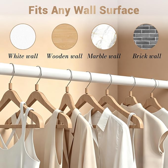 Closet Rod Adjustable 17-128”, Heavy Duty Hanging Clothes Rod, White | 1-1/4” Diameter, Stepless Metal Closet Bar, Wall-Mounted, For Hanging Clothes, Walk-In Closet, Wardrobes, Laundry Room, RV