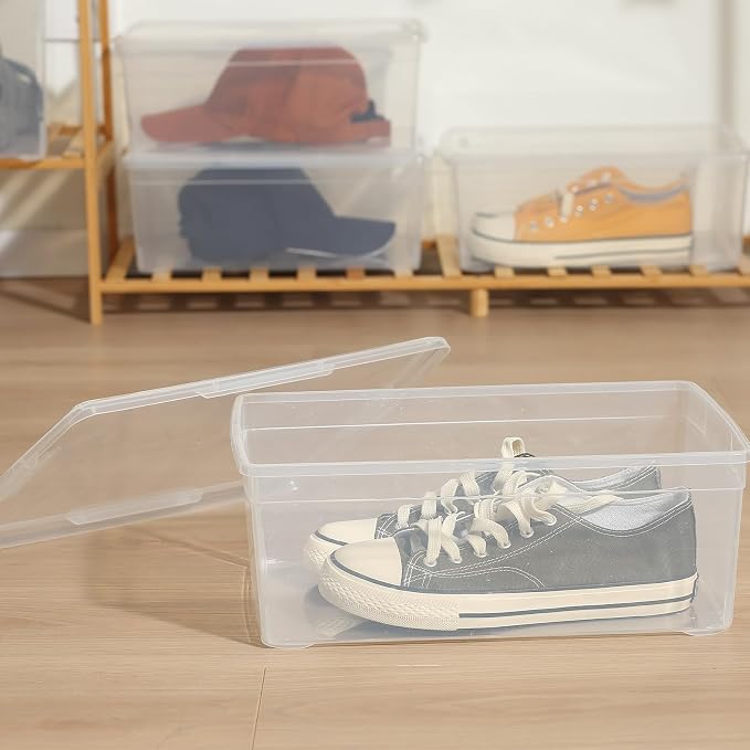 novelinks 12 Pack 6 Quart Clear Plastic Storage Bins with Lids, Shoe Boxes | Shoe Bins, Shoe Containers, Clear Shoe Storage Boxes, Shoe Boxes Clear Plastic Stackable, Craft Organizers and Storage