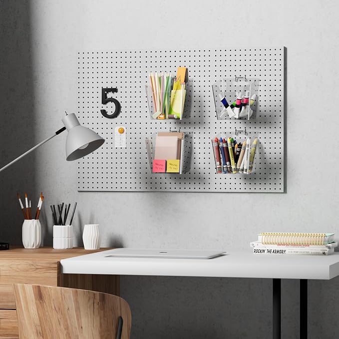 G.CORE Large Pegboard Cups Peg Board Storage Bin 6 Pack with Hooks, Square Box Shape Pegboard Cup Holder Accessories for Garage Workbench/Craft Room/Office/Playroom/Home Kitchen Organization (Clear) | Big Open-Mouth Cups, 1/8" 1/4" Pegboard Organizer A...