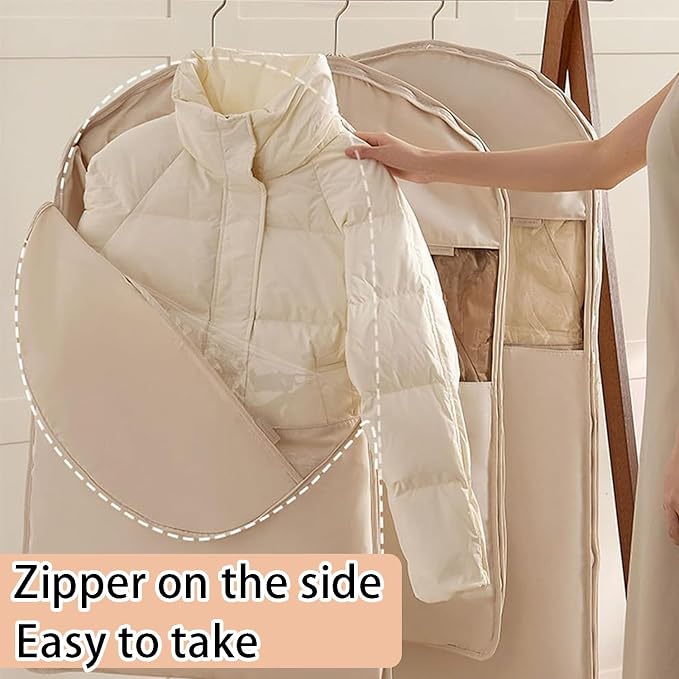 2025 Space Saving Hanging Garment Bag with Self Compression Zipper, Transparent Visibility Space Saving Hanging Protector for Down Coat with Self Compression Zipper (Extra Large)