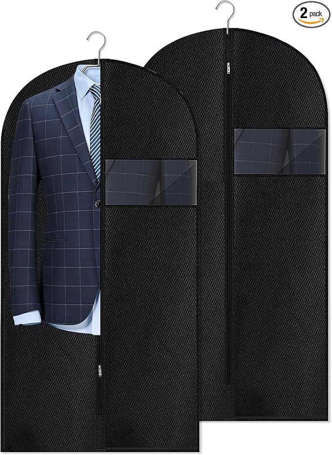 Guirnd Hanging Garment Bag, 45 Inch Black Garment Covers with Zipper, Garment Covers for Storage and Travel, Hanging Clothes Cover Dress Suit Bag for Clothes, Coats, Jackets(2 Packs)