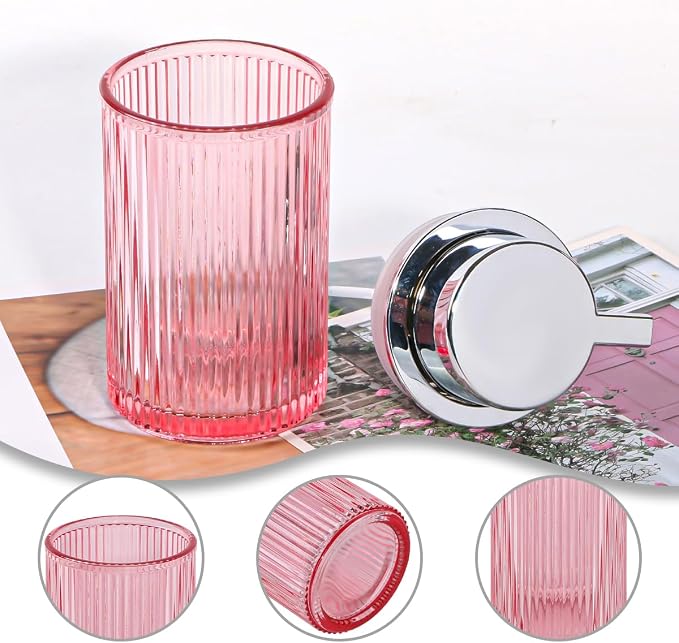 Foaming Soap Dispenser, 12 Oz Pink Glass Foam Hand Soap Dispenser, Refillable Lotion Soap Dispenser with Removable Pump for Kitchen Hand Wash Dispenser, Modern Slim Ribbed Bottle for Decor