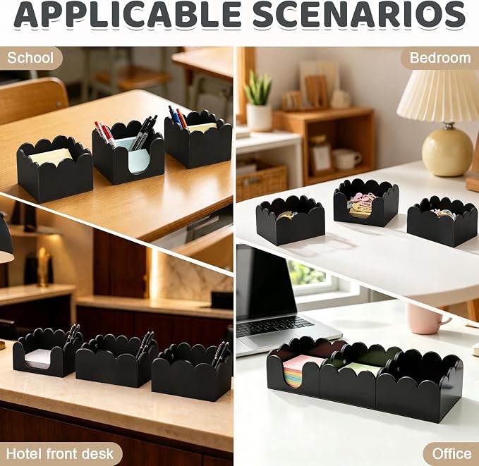 3Pcs Scalloped Acrylic Sticky Note Holder,Black Sticky Notes Dispenser 3x3 Thick Post it Notes Memo Pad Holder Non-Slip Desk Organizer for Office Home School Dorm Desktop
