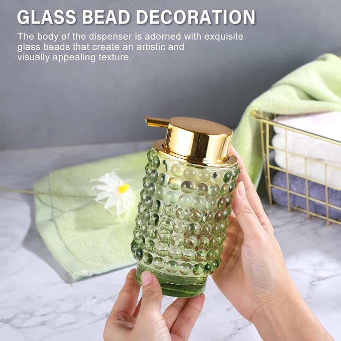 Glass Foaming Hand Soap Dispenser for Bathroom Decor with Pump（Foam Type/Green）