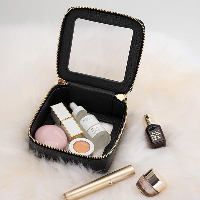 Aveniee Clear Makeup Bag Small, Mini Travel Toiletry Bag Cosmetic Bags TSA Approved, Clear Makeup Case Pouch with Zipper, Car Organizer Essentials for Women Men,Black