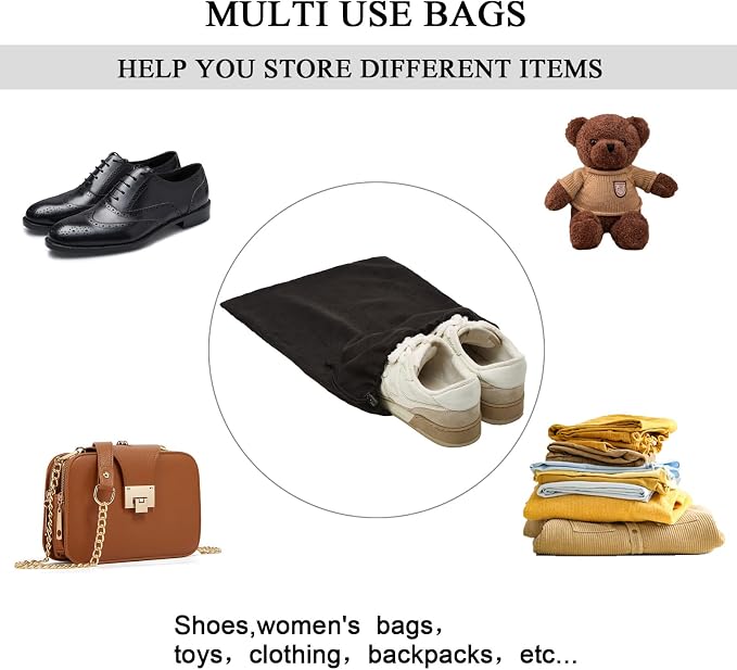LAKE OF FIRE 4-Piece Travel Shoe Bags for Packing, 17.7" x 13.8" Dustproof Shoe Bags with Drawstring Closure,Washable & Reusable(Black)