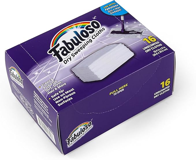 Fabuloso Dry Cloths - Sweeping Pads for Use with Fabuloso Dry + Wet Sweeper for Bold and Bright Cleaning Experience - Clean Your Floors with Ease, 16 Count - 10 Pack