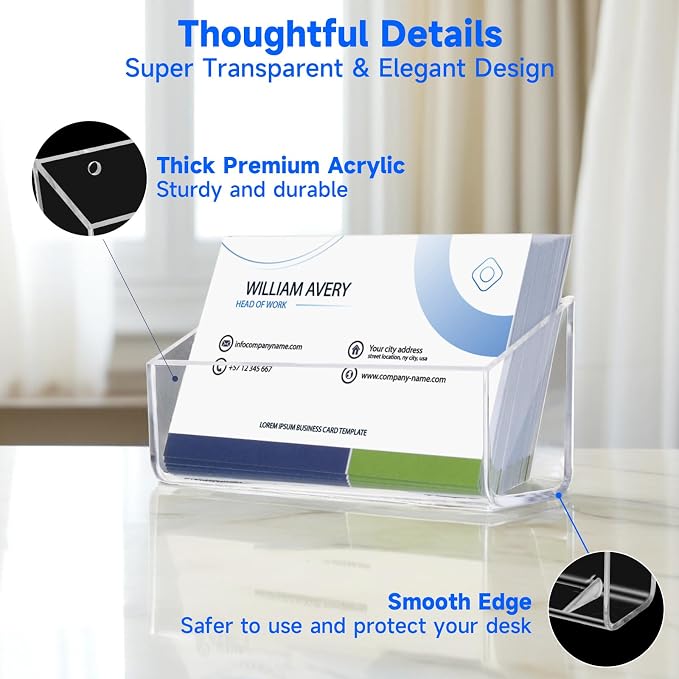 Acrylic Business Card Holder, Wall Mount Name Card Holder, Office Calling Cards Display Holder Stand, Visiting Cards Desktop Organizer for Wall Mount or Place on Desk, Fits 40-60 Business Cards (4)