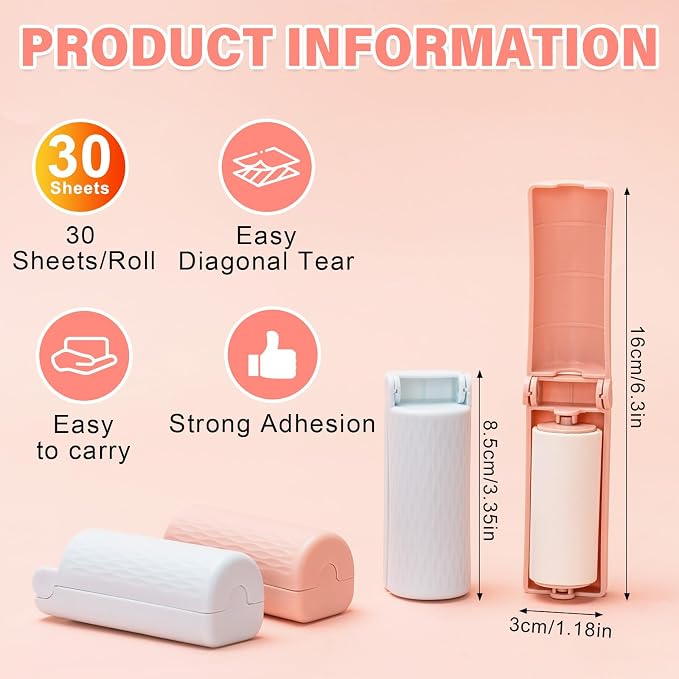 16 Pack Travel Lint Roller with 360 Sheets, Mini Portable Lint Remover with 4 Handles & 12 Refills, Reusable Pet Hair Remover for Clothes with Cover, Easy to Clean for Luggage Use