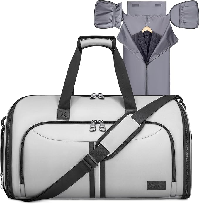 BALEINE Travel Garment Bag, Travel Suit Bag for Men, Water Resistant Carry on Garment Bag for Hanging Clothes, Garment Duffel Bag for Travel Business (Gray-Convertible)