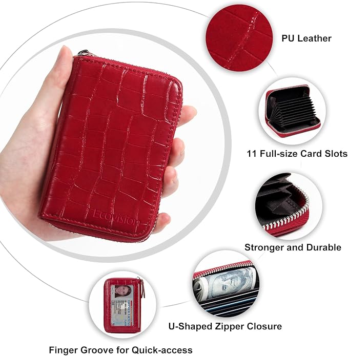 Credit Card Wallet, RFID Card Case Wallet, Zipper Card Cases Holder for Men Women, RFID Blocking, KeyChain Wallet, Compact Size Card Organizer Case for Women