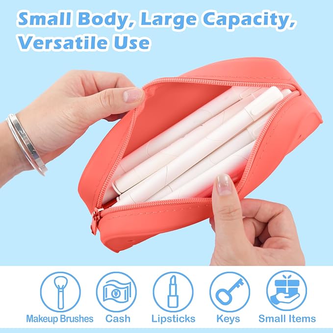 BestStone Silicone Small Pencil Pouch – Small Pencil Case with DIY Holes and 10 Decorative Charms, Multipurpose Makeup Bag or Stationery Organizer, Large Capacity(Blue)