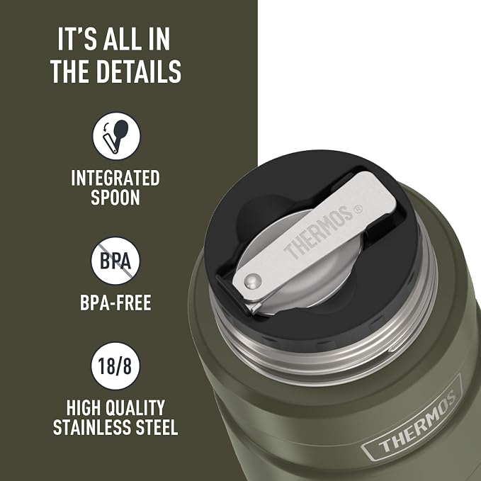 THERMOS Stainless King Vacuum-Insulated Food Jar with Spoon, 16 Ounce, Matte Army Green