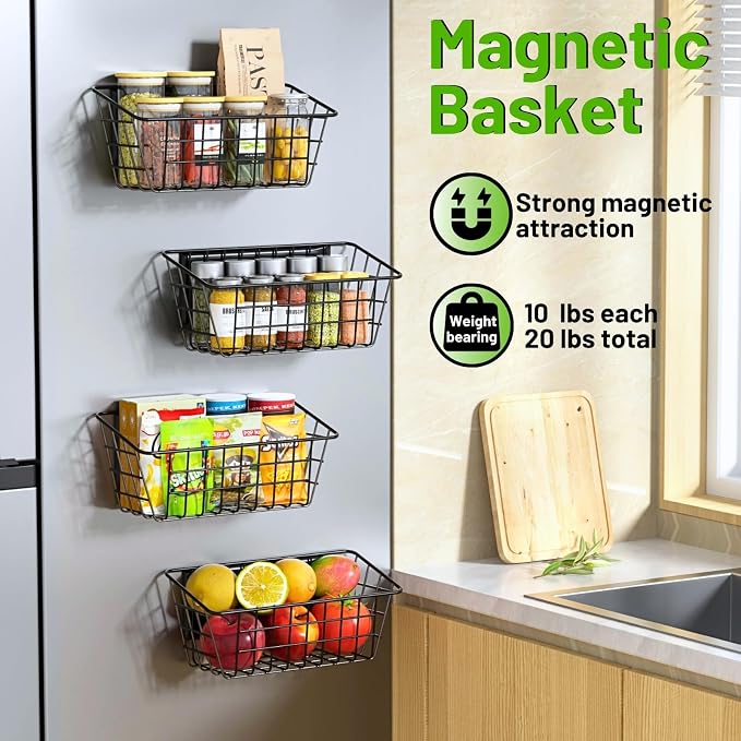 Magnetic Shelf for Fridge, 2 Pack Seasoning Organizer with Strong Magnets for Kitchen Storage Organization, Moveable Magnetic Spice Rack for Refrigerator, Whiteboard, Kitchen Counter, Cabinet