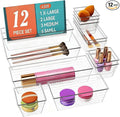 DCA 12 Pack Clear Drawer Organizer, 4 Sizes Makeup organizer, Vanity Organizer for Gadgets,Kitchen,Bathroom,Office