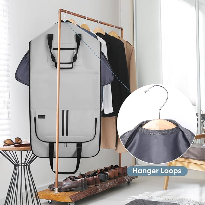 BALEINE Travel Garment Bag, Travel Suit Bag for Men, Water Resistant Carry on Garment Bag for Hanging Clothes, Garment Duffel Bag for Travel Business (Gray-Convertible)
