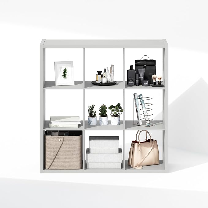 Furinno Cubic Extra Thick 9-Cube Closet Organizers and Storage, Light Grey | 14.6 x 44 x 44 in, Open Shelf Closet Storage, Closet Organizer, for Wardrobe, Bedroom, Living Room