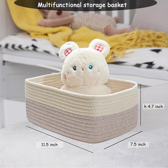COMFY-HOMI 11.5"x7.5"x4.7" Storage Baskets for Organizing | Cotton Rope Woven Basket | Toy Storage Bin Box | Basket for Shelves, Closet Organizer Bin, Decorative Closet Shelf, 1 Pack